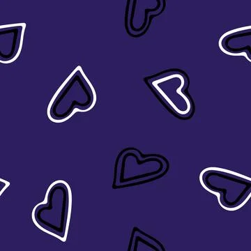 Hand Drawn Seamless Patterns with Hearts in Doodle Style. Stock Illustration