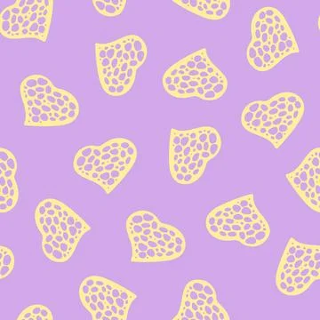 Hand Drawn Seamless Patterns with Hearts in Doodle Style. Stock Illustration