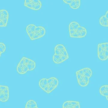 Hand Drawn Seamless Patterns with Hearts in Doodle Style. Stock Illustration