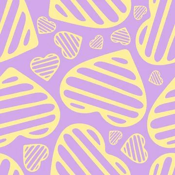 Hand Drawn Seamless Patterns with Hearts in Doodle Style. Stock Illustration