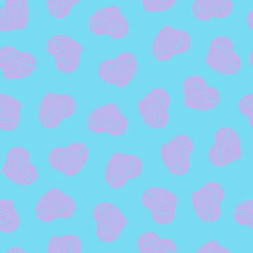 Hand Drawn Seamless Patterns with Hearts in Doodle Style. Stock Illustration