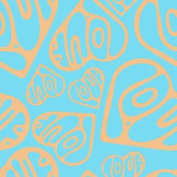 Hand Drawn Seamless Patterns with Hearts in Doodle Style. Stock Illustration