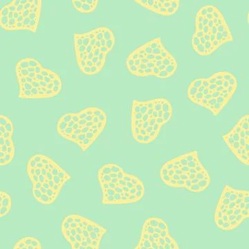 Hand Drawn Seamless Patterns with Hearts in Doodle Style. Stock Illustration