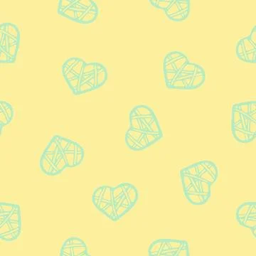 Hand Drawn Seamless Patterns with Hearts in Doodle Style. Stock Illustration