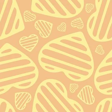 Hand Drawn Seamless Patterns with Hearts in Doodle Style. Stock Illustration