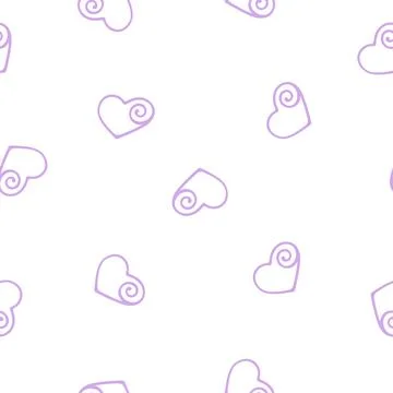 Hand Drawn Seamless Patterns with Hearts in Doodle Style. Stock Illustration
