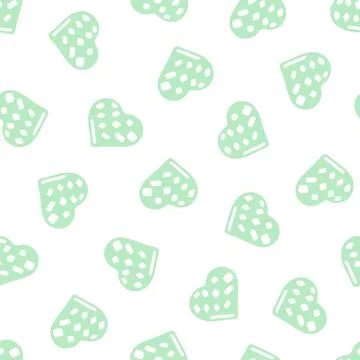 Hand Drawn Seamless Patterns with Hearts in Doodle Style. Stock Illustration