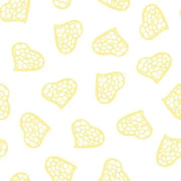 Hand Drawn Seamless Patterns with Hearts in Doodle Style. Stock Illustration