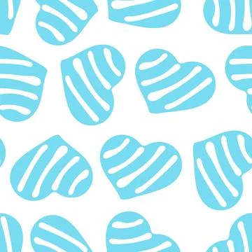 Hand Drawn Seamless Patterns with Hearts in Doodle Style. Stock Illustration