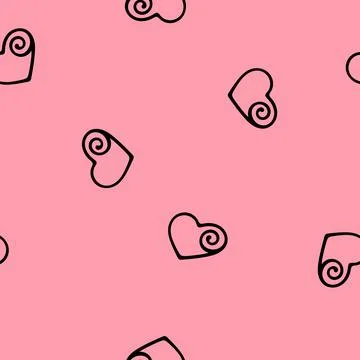 Hand Drawn Seamless Patterns with Hearts in Doodle Style. Stock Illustration