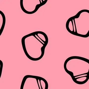 Hand Drawn Seamless Patterns with Hearts in Doodle Style. Stock Illustration