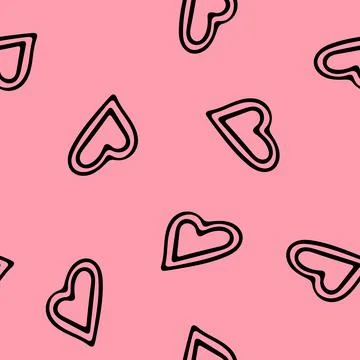 Hand Drawn Seamless Patterns with Hearts in Doodle Style. Stock Illustration