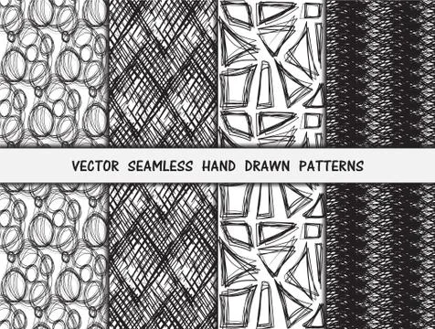 Hand drawn seamless patterns set 스톡 일러스트