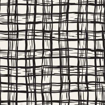 Hand drawn seamless plaid pattern. Allover pattern with ink doodle grunge g.. Stock Illustration