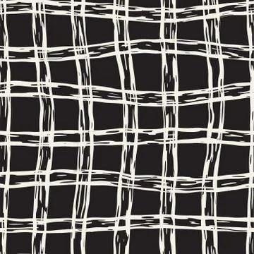 Hand drawn seamless plaid pattern. Allover pattern with ink doodle grunge g.. Stock Illustration