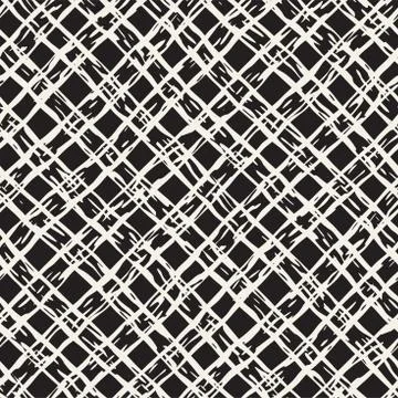 Hand drawn seamless plaid pattern. Allover pattern with ink doodle grunge g.. Stock Illustration