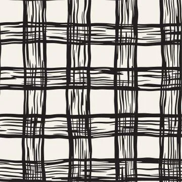 Hand drawn seamless plaid pattern. Allover pattern with ink doodle grunge g.. Stock Illustration