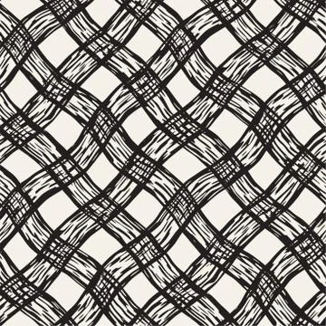 Hand drawn seamless plaid pattern. Allover pattern with ink doodle grunge g.. Stock Illustration