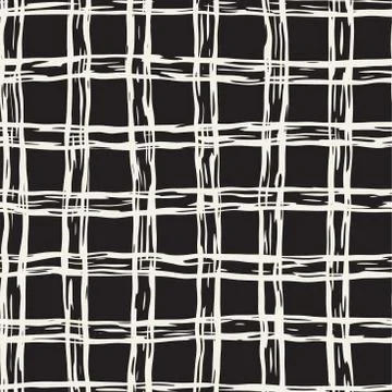 Hand drawn seamless plaid pattern. Allover pattern with ink doodle grunge g.. Stock Illustration