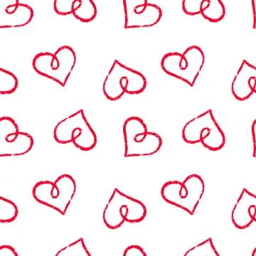 Hand drawn seamless red heart pattern. Valentines day vector background. 스톡 일러스트