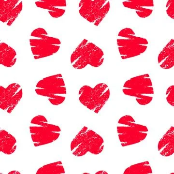 Hand drawn seamless red heart pattern. Valentines day vector background. Illustrazione stock