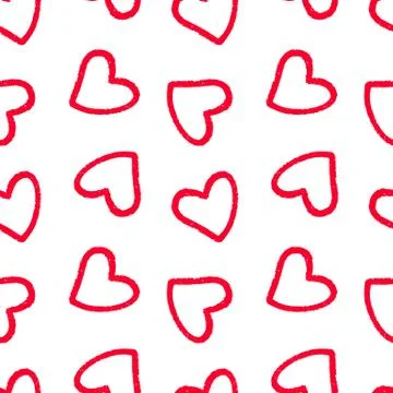 Hand drawn seamless red heart pattern. Valentines day vector background. 스톡 일러스트