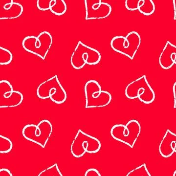 Hand drawn seamless red heart pattern. Valentines day vector background. Stock Illustration