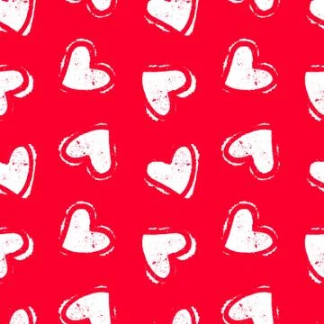 Hand drawn seamless red heart pattern. Valentines day vector background. Stock Illustration