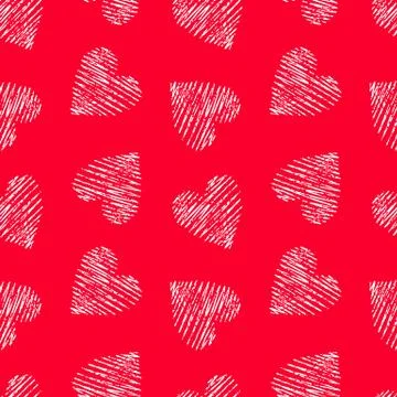 Hand drawn seamless red heart pattern. Valentines day vector background. Stock Illustration