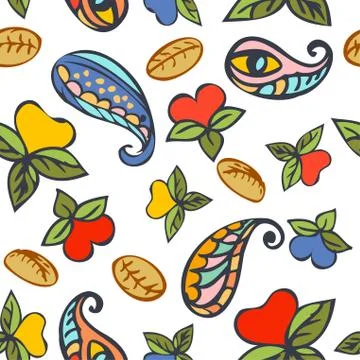 Hand drawn seamless repeat pattern pattern with abstract floral Stock Illustration