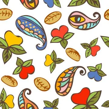 Hand drawn seamless repeat pattern pattern with abstract floral Stock Illustration