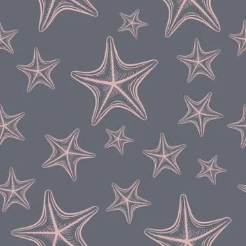 Hand drawn seamless repeat pattern with starfish. Stock Illustration