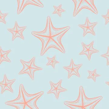 Hand drawn seamless repeat pattern with starfish. Stock Illustration