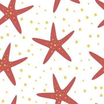 ..Hand drawn seamless repeat pattern with starfish. Great for fabric, textile Stock Illustration