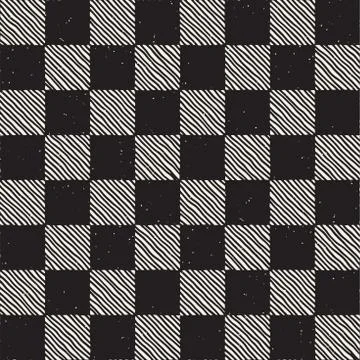 Hand drawn seamless repeating pattern with checker lines tiling. Grungy freehand Illustrazione stock