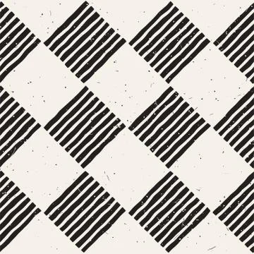 Hand drawn seamless repeating pattern with checker lines tiling. Grungy freehand Stock Illustration