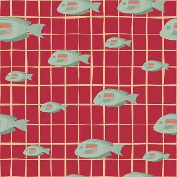 Hand drawn seamless sea pattern with doodle random blue surgeon fish print. C Illustrazione stock
