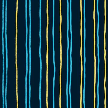 Hand drawn seamless stripes striped pattern in blue purple yellow. Minimalist Stock Illustration