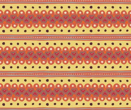 Hand drawn seamless stylish texture with hearth, circles and lines Stock Illustration