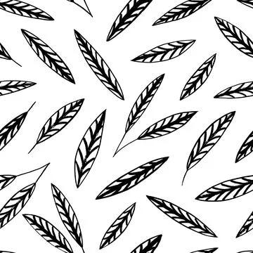 Hand drawn seamless stylized black leaf pattern. イラスト素材
