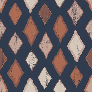 Hand drawn seamless textured pattern with rhombus and diamonds for backgrounds 库存插图