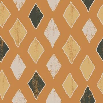 Hand drawn seamless textured pattern with rhombus and diamonds for backgrounds Stock Illustration