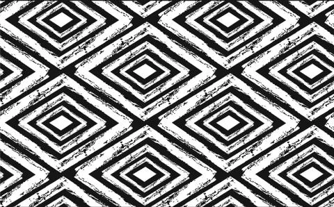 Hand drawn seamless tribal pattern in black and cream. Modern textile, wall art Illustrazione stock