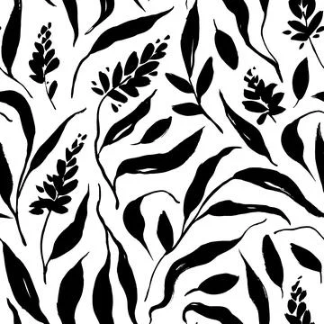 Hand drawn seamless vector black floral pattern. Stockillustratie