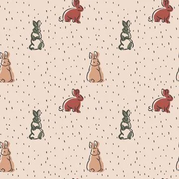 Hand drawn seamless vector pattern. Cute bunnies in pastel colors Stock Illustration