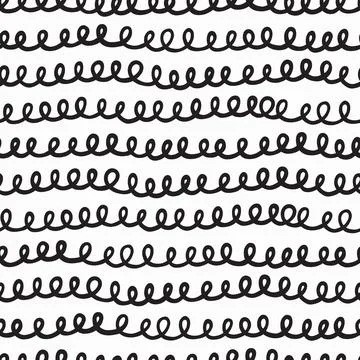 Hand drawn seamless vector pattern with loops, curly lines Stock Illustration
