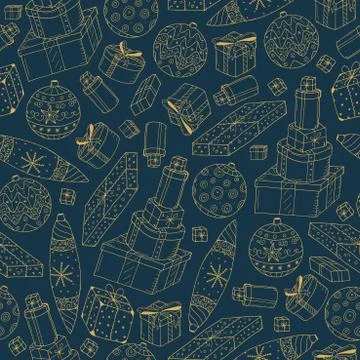 Hand drawn seamless winter pattern. Happy new year background. Doodle design Illustrazione stock