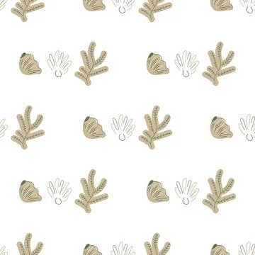 Hand-drawn seashell repeat design with natural marine elements. Stock Illustration