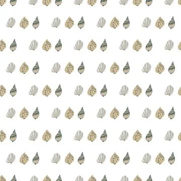 Hand-drawn seashell repeat design with natural marine elements. Stock Illustration