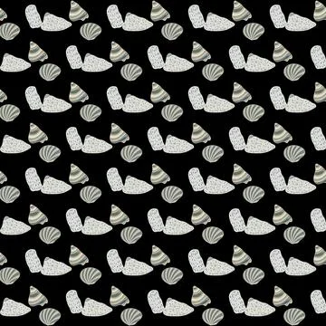 Hand-drawn seashell repeat design with natural marine elements. 스톡 일러스트